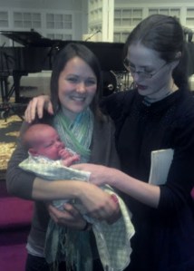 Christina with her sister Suzanne and holding nephew Jack
